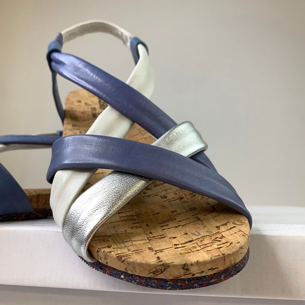 Josef Seibel Womens Henriette Sandal Blue Silver Cross Over Strap Flat Sz 6.5/37 - Picture 9 of 13